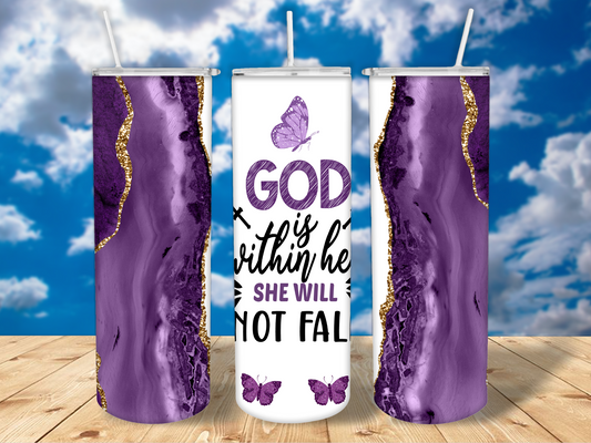 God is Within Her, She Will Not Fail Tumbler (20 oz)